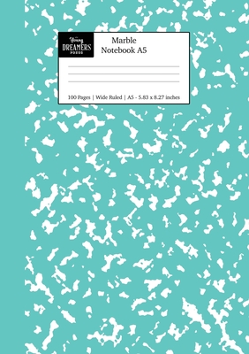 Marble Notebook A5: Turquoise Marble Wide Ruled Journal