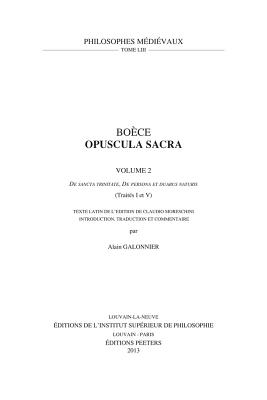 Boece, Opuscula Sacra. Volume 2. de Sancta Trinitate, de Persona Et Duabus Naturis (Traites I Et V): Texte Latin de l'Edition de Claudio Moreschini