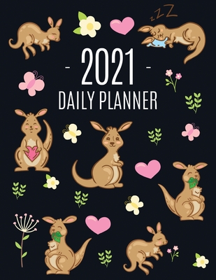 Kangaroo Daily Planner 2021: Cute Animal Calendar Scheduler for Girls Pretty & Large Weekly Agenda with Australian Outback Animal, Pink Hearts + Butte