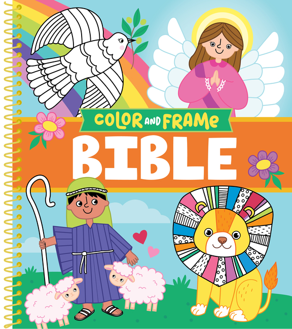 Color & Frame Kids - Bible: Christian Coloring Book with Pre-Colored Backgrounds Noah's Ark, Ten Commandments & More Gift for Kids Ages 3-10