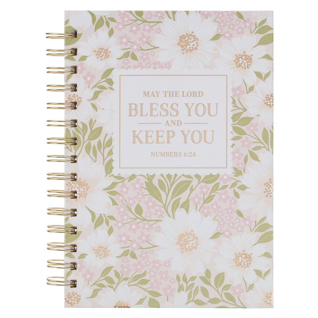 Christian Art Gifts Inspirational Journal, Bless You and Keep You Wide Ruled Notebook, Numbers 6:24 Bible Verse, Pink Floral, 192 Lined Pages W/Script