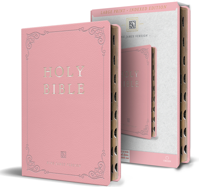 KJV Holy Bible, Large Print Handy Size Format, Pink Premium Imitation Leather with Ribbon Marker, Red Letter, Thumb Index