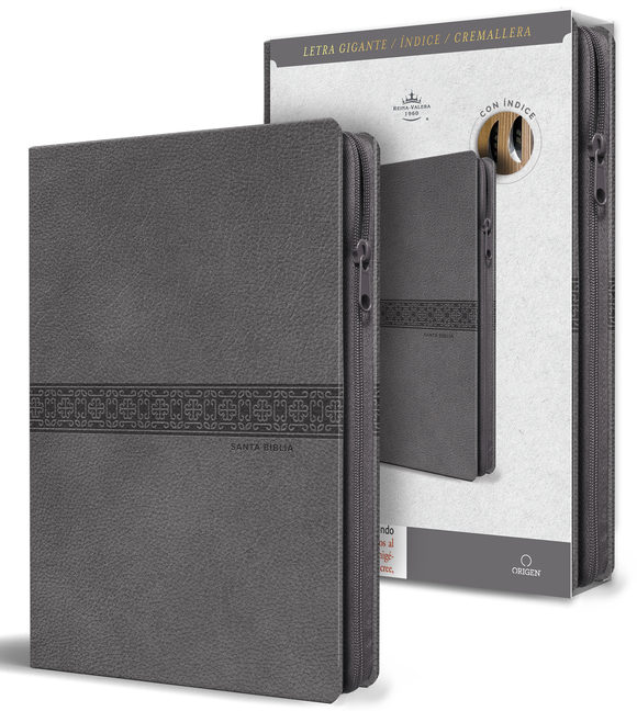 Biblia Rvr 1960 Tamaño Manual, Letra Gigante, Piel Gris Con Cremallera E Índice / Spanish Bible Rvr 1960 Giant Print, Gray Leathersoft with Zipper and