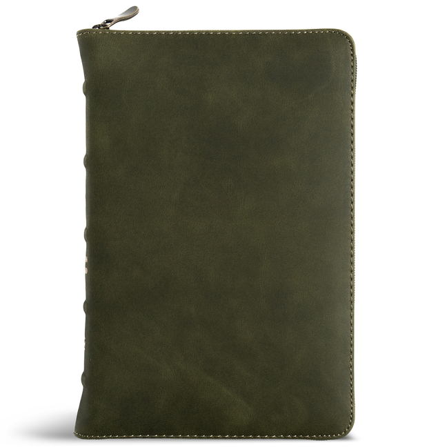 CSB Personal Size Bible, Holman Handcrafted Collection, Zipper Closure, Marbled Olive Premium Calfskin