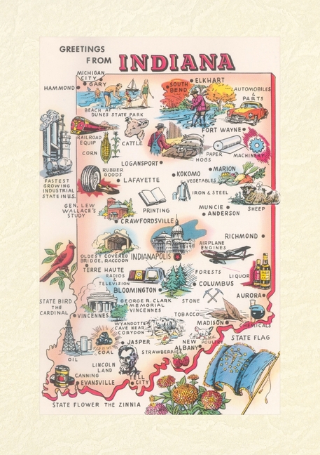 Vintage Lined Notebook Greetings from Indiana, Map