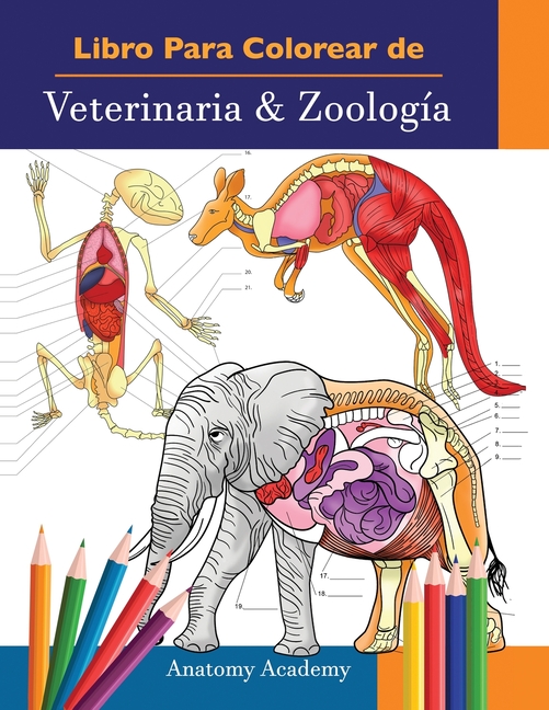 Libro Para Colorear de Veterinaria & Zoología: 2-en-1 Compilación Libro de Colores de Anatomía Animal de Autoevaluación Muy Detallado El Regalo Perfec