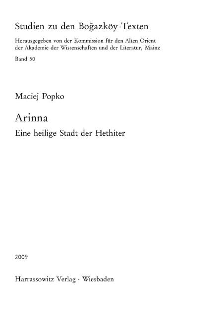 Arinna: Eine Heilige Stadt Der Hethiter