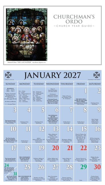 2027 Churchman's Ordo Kalendar: January 2027 Through December 2027