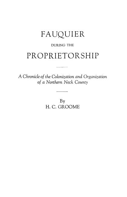 Fauquier During the Proprietorship