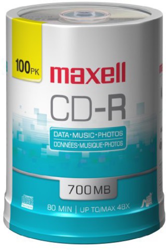 Maxell 648200 CD-R 700 100PC Recordable Discs 48X 700MB 80 Min Spindle 100 Pk