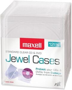 Maxell 190069D CD-360 Replacement CD/DVD Jewel Boxes Plastic 12 Pack (Semi-Clear)