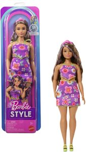 Barbie Fashionistas Doll #244 With Floral Halter Dress, Purple-Streaked Brown Hair