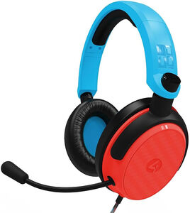 PC Accessory: Wired Headset - 4Gamers C6 -100 - Neon Red & Blue: Compatible with PC, PS5, XBOX X|S