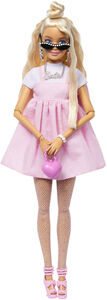 Barbie Deluxe Style with Blond Hair in Top Knot, Pink Pastel Dress with Oversized Bow and Accessories