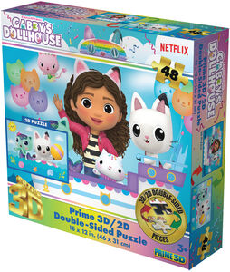 Gabby's Dollhouse contains 48pc 18x12 in 3D/2D Double-Sided Puzzle