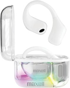 Maxell OWS-W Pro Bluetooth Open Earhooks Wireless Earbuds with Light Up Charging Case White