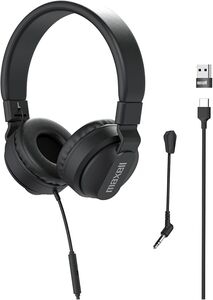 Maxell HPBMT1 USB-C Full Cup Wired Headphone with Boom MIC Black