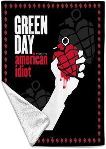 Rocksax - Green Day - American Idiot Border - Sherpa Fleece Throw (50 in x 60 in)