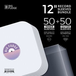 Big Fudge BFSB12x50US 12-inch Vinyl LP Record Sleeves Bundle 50 Clear Outer Sleeves + 50 Inner Sleeves White