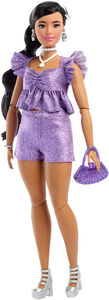 Barbie Deluxe Style with Black Hair in Metallic Purple Top & Shorts