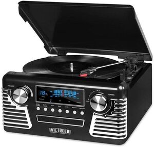 Victrola V50-200-BLK Retro Bluetooth 7 in 1 Music Center (33/45/78) CD/Cass (Black)