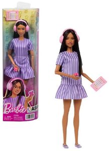 Barbie Fashionistas Doll #245 in Purple Striped Dress, Autistic Barbie With Accessories