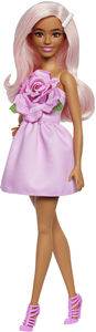 Barbie Fashionistas Doll #238 in Strapless Rose Dress, Pink Hair With Barrette Accessory