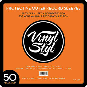 Vinyl Styl® VS-P-005 12 Inch Outer Record Sleeves - Open Top - 50 Count (Clear)