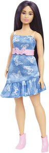 Barbie Fashionistas Doll #231 in Denim Butterfly Dress With Pink Belt, Purple Hair