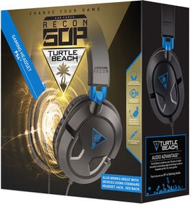 PlayStation 5 Accessory: Wired Headset - Turtle Beach Recon 50P - Black & Blue: Compatible with PC, Switch, PS5, XBOX X|S