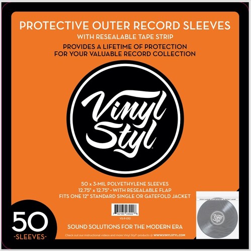 Vinyl Styl®VS-P-012 12 Inch Outer Record Sleeves - Resealable Flap - 50 Count (Clear)