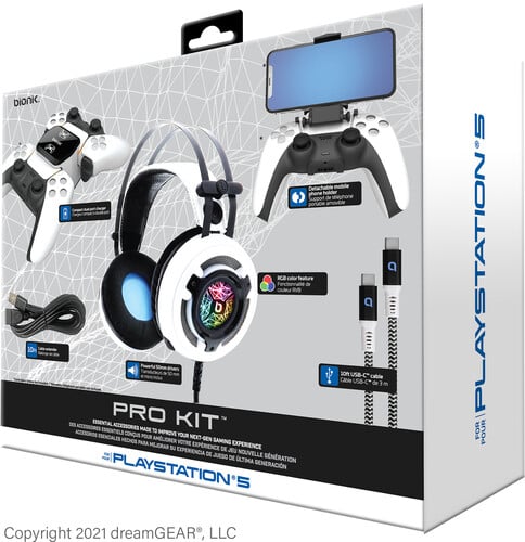 PlayStation 5 Accessory: BIONIK PRO Essential Accessories - Headset, Charge Base, and Cable - Black