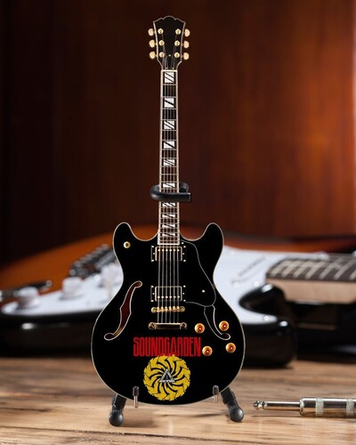 Soundgarden Logo Signiture Black Hallow Body 10 Inch Miniature Guitar