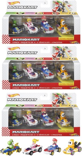 Hot Wheels Mario Kart 4-Pack 3-Piece T Assortment (Nintendo)