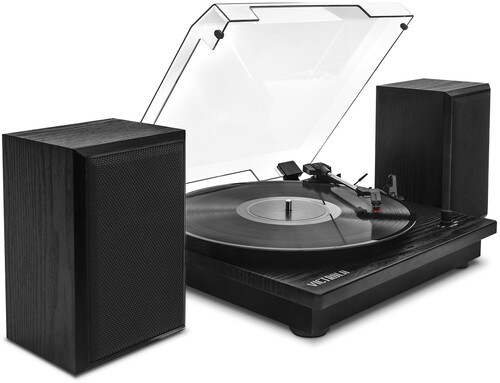 Victrola VM-135-BLK Montauk Bluetooth Turntable System with Speakers (Black)