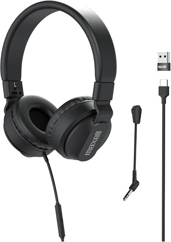 Maxell HPBMT1 USB-C Full Cup Wired Headphone with Boom MIC Black
