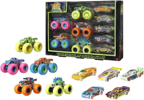 Hot Wheels Monster 1:64 Glow-in-the-Dark Truck & Car Multipack