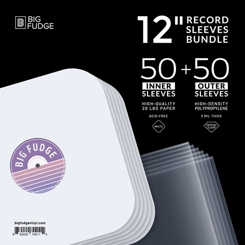 Big Fudge BFSB12x50US 12-inch Vinyl LP Record Sleeves Bundle 50 Clear Outer Sleeves + 50 Inner Sleeves White