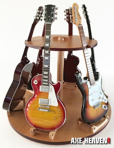 Round Wood Guitars Display Stand - Holds 6 Miniature Guitars 10 Inch Base