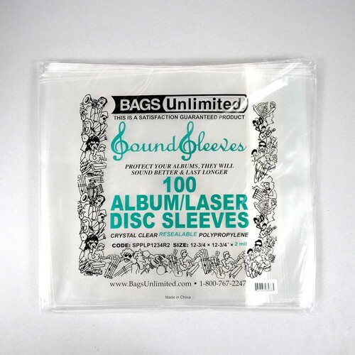 Bags Unlimited SPPLP1234R2 12 Inch LP Outer Sleeves -Resealable - 2.0 mil Polypropylene - 100 Count - Crystal Clear