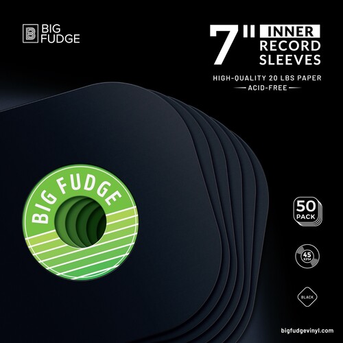 Big Fudge BFIS-B7x50US 7-inch 45RPM Vinyl Record Round Corner Inner Sleeves Acid Free Heavy Duty 7.125x7.125 50 Pack Matte Black