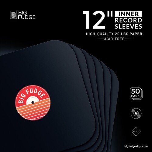 Big Fudge BFIS-B12x50US 12-inch Vinyl LP Record Round Corner Inner Sleeves 50 Pack Black